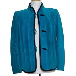 Vintage A&F Originals Blue Suede Black Leather Thick Jacket Sz M